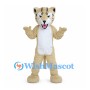 Beige Wildcat Mascot Costume with White Belly and Black Facial Stripes