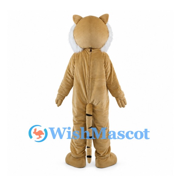 Tan Tiger Mascot Costume with Long White Chest Fur and Pink Nose