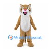 Tan Tiger Mascot Costume with Long White Chest Fur and Pink Nose