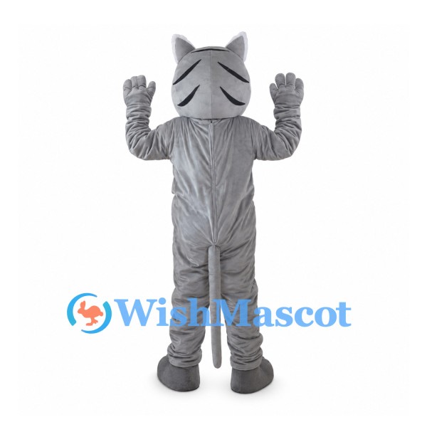 Gray Tiger Mascot Costume with White Belly and Pink Nose