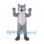 Gray Tiger Mascot Costume with White Belly and Pink Nose