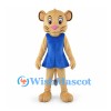 Lioness Mascot Costume in Tan with Blue Dress