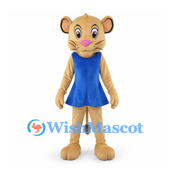 Lioness Mascot Costume in Tan with Blue Dress