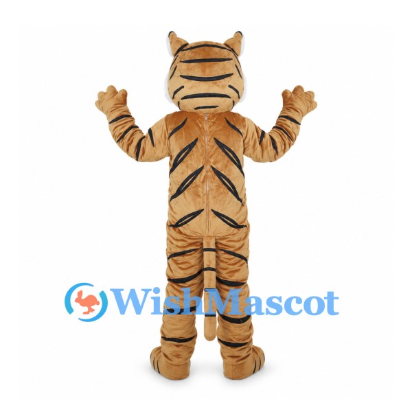 Golden Tiger Mascot Costume with Black Stripes and Clawed Paws