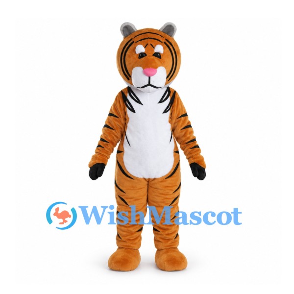 Orange Tiger Mascot Costume with White Belly and Gray Ears