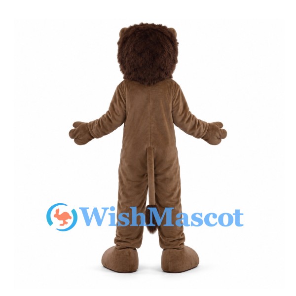 Brown Lion Mascot Costume with Dark Mane and Roaring Face