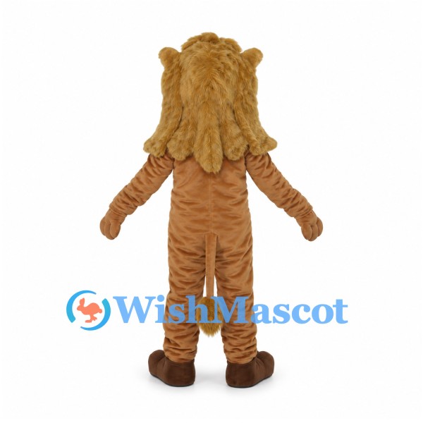 Tan Lion Mascot Costume with Long Golden Mane and Pink Nose