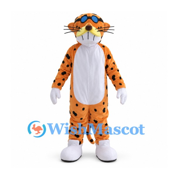 Leopard Mascot Costume in Orange with Sunglasses and White Belly
