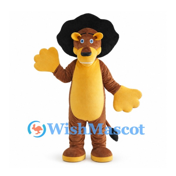Brown Lion Mascot Costume with Black Mane and Yellow Belly