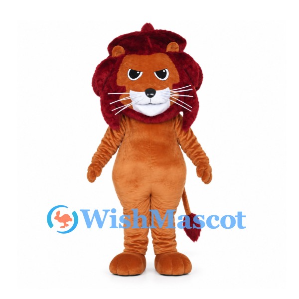 Orange Lion Mascot Costume with Deep Red Petal Mane