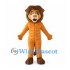 Orange Lion Mascot Costume with Muscular Torso and Brown Mane