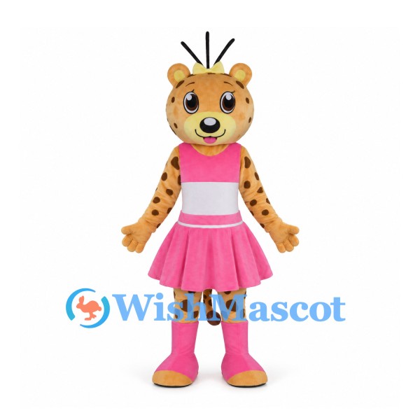 Leopard Mascot Costume with Pink Dress and Matching Boots