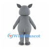Gray Rhino Mascot Costume with Rounded Belly and Pointed Ears