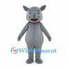 Gray Rhino Mascot Costume with Rounded Belly and Pointed Ears