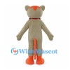 Cat Mascot Costume in Taupe with Orange Belly and Red Bow Tie