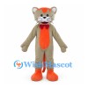 Cat Mascot Costume in Taupe with Orange Belly and Red Bow Tie