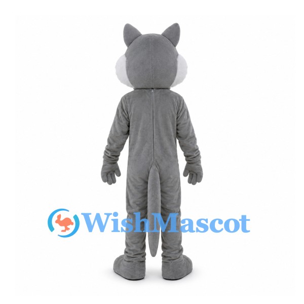 Gray Wolf Mascot Costume with White Belly and Bared Teeth