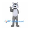 Gray Wolf Mascot Costume with White Belly and Bared Teeth