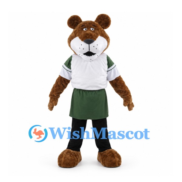 Bear Mascot Costume with White Shirt and Green Skirt