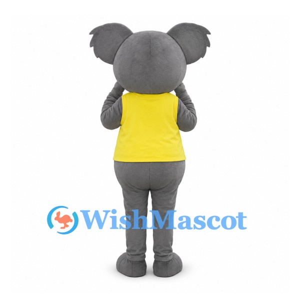 Koala Mascot Costume in Gray with Yellow Shirt