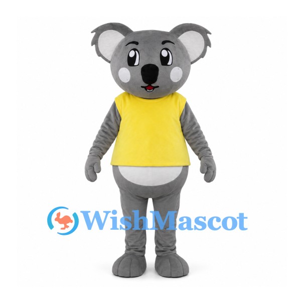 Koala Mascot Costume in Gray with Yellow Shirt