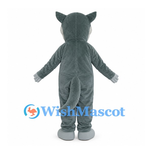 Gray Wolf Mascot Costume with White Belly and Long Tail