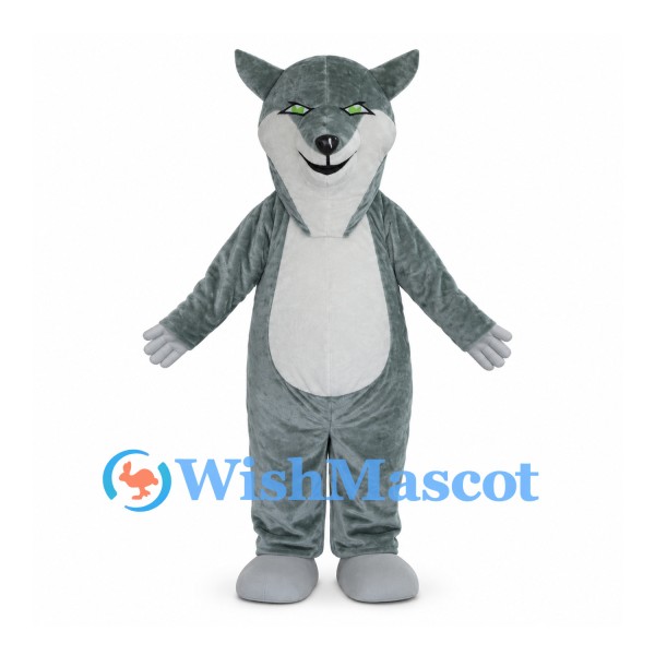 Gray Wolf Mascot Costume with White Belly and Long Tail