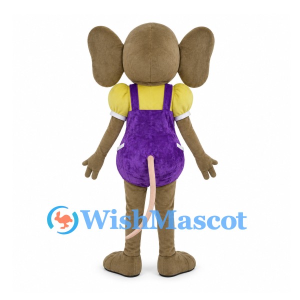 Mouse Mascot Costume with Yellow Shirt and Purple Overalls