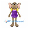 Mouse Mascot Costume with Yellow Shirt and Purple Overalls