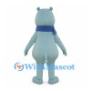 Light Blue Hippo Mascot Costume with Blue Scarf and Pink Cheeks