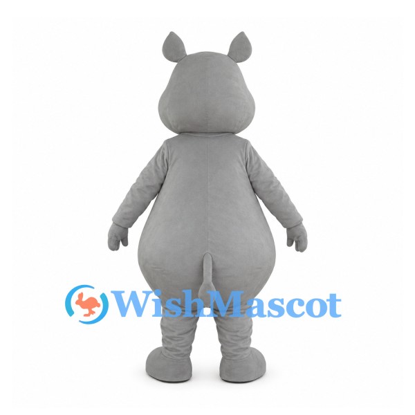 Gray Hippo Mascot Costume with Large Muzzle and Round Belly