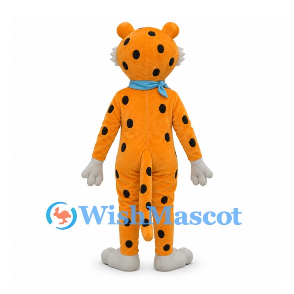 Orange Leopard Mascot Costume with Blue Bandana and White Belly