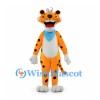 Orange Leopard Mascot Costume with Blue Bandana and White Belly