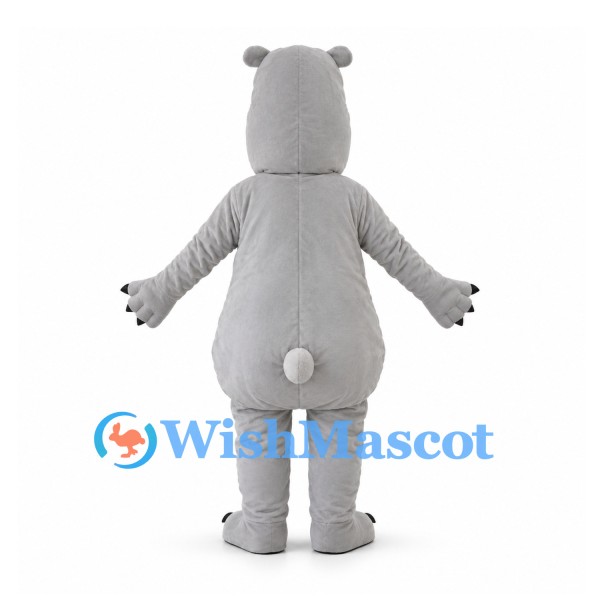 Gray Bear Mascot Costume with White Belly and Blue Glasses