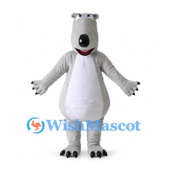Gray Bear Mascot Costume with White Belly and Blue Glasses