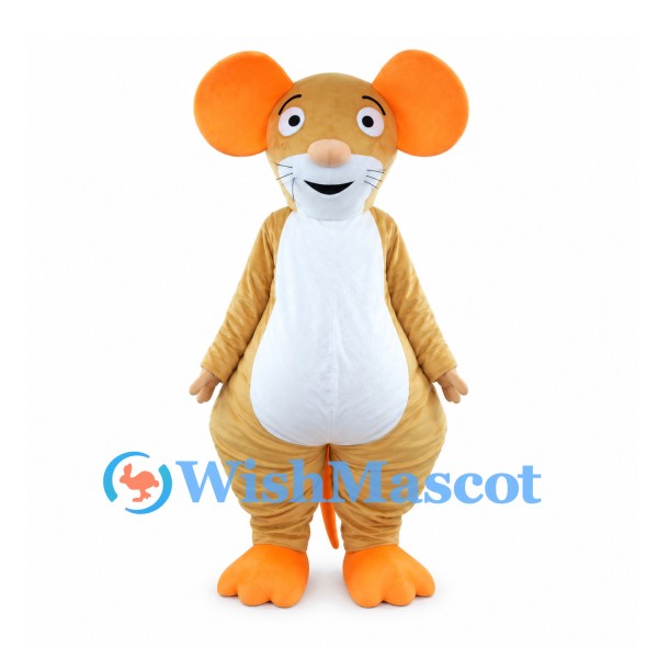 Tan Mouse Mascot Costume with Large Orange Ears and White Belly