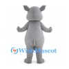 Gray Rhino Mascot Costume with Horn and Rounded Belly