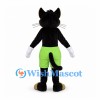 Black Cat Mascot Costume with Tan Muzzle and Lime Shorts