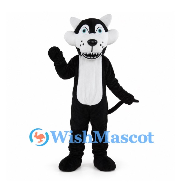 Black Wolf Mascot Costume with White Muzzle and Belly