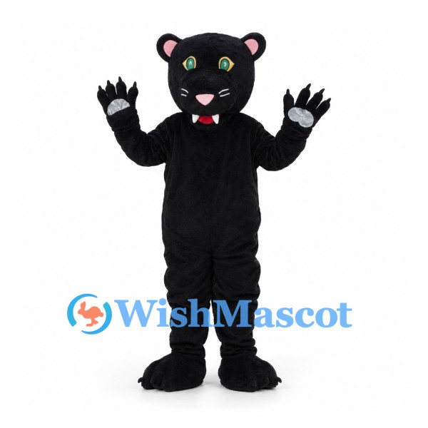 Black Panther Mascot Costume with Green Eyes and White Claws