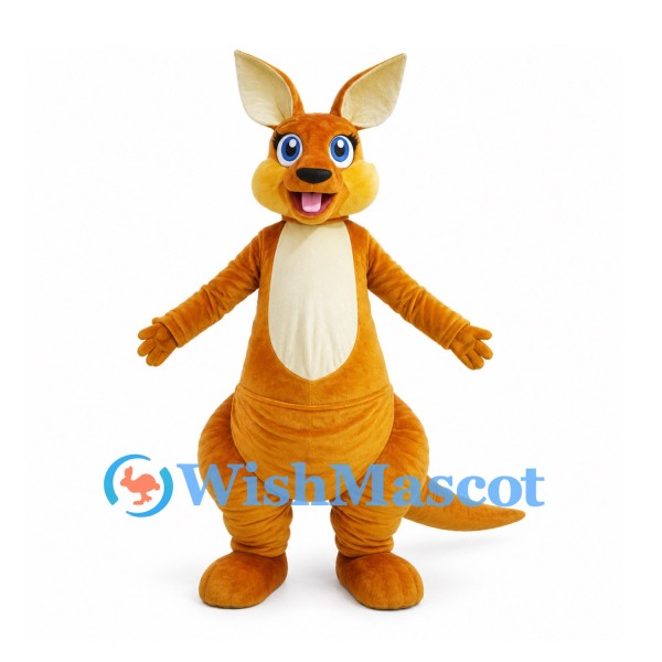 Orange Kangaroo Mascot Costume with Cream Belly and Large Pouch