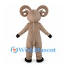 Taupe Ram Mascot Costume with Large Curled Horns and White Belly
