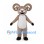Taupe Ram Mascot Costume with Large Curled Horns and White Belly