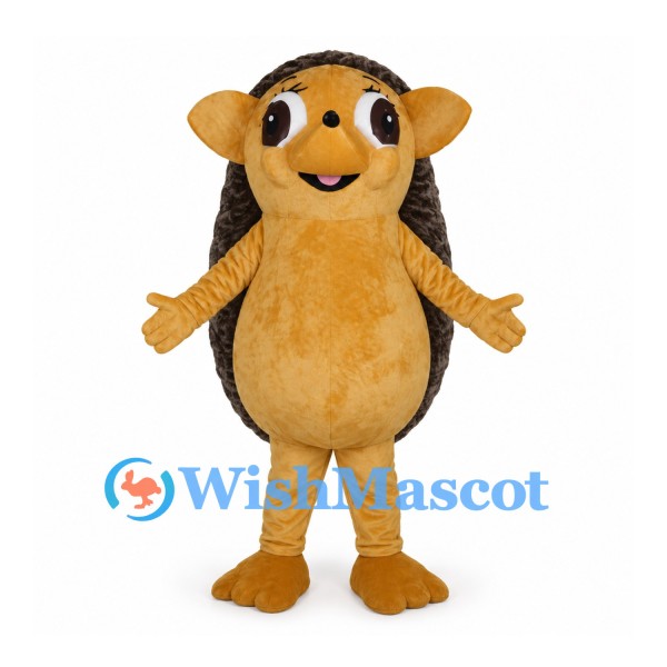 Hedgehog Mascot Costume in Gold with Large Dark Brown Back
