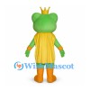 Frog King Mascot Costume with Gold Crown and Yellow Cape
