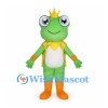 Frog King Mascot Costume with Gold Crown and Yellow Cape