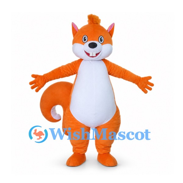 Orange Squirrel Mascot Costume with White Belly and Curled Tail