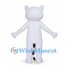 White Cat Mascot Costume with Green Eyes and Striped Tail