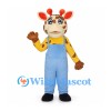 Giraffe Mascot Costume with Blue Overalls and Brown Spots