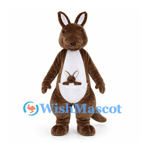 Brown Kangaroo Mascot Costume with Joey in White Pouch